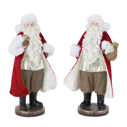 Flocked Santa Figurine with Toy Accents Set